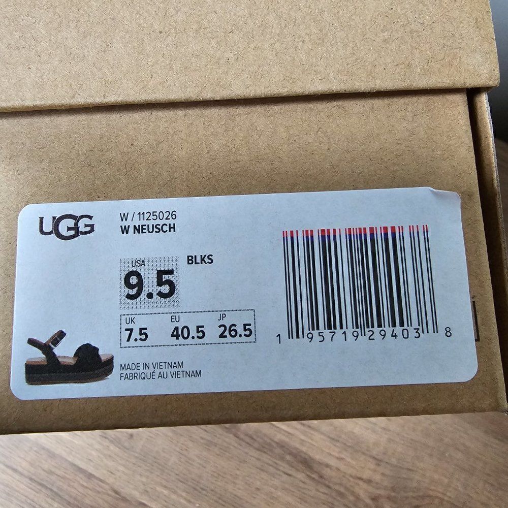 NEW IN BOX UGG NEUSCH BLACK GENUINE LEATHER PLATFORM SANDALS SIZE 9.5 - Picture 16 of 16